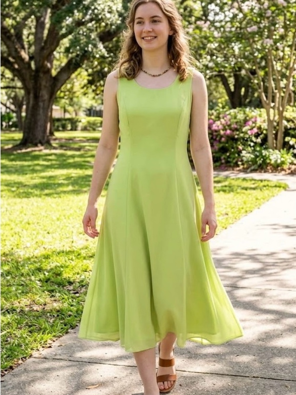 Lime Green Sleeveless A-Line Midi Dress Formal Canadian Wedding Cocktail Party
